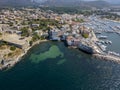Aerial view of the village of Saint Florent, Corsica, France.