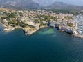 Aerial view of the village of Saint Florent, Corsica, France.