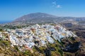 Aerial view on village of Thira town on Santorini island, Greece Royalty Free Stock Photo