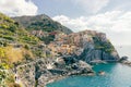 Aerial view of the village Vernazza, situated in the stunning coastal area of Cinque Terre in Italy