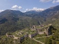 Aerial view of Villehardouin`s Castle in the abandoned town of Mystras, Greece