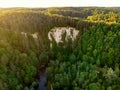 Aerial view of Vilnia river and geological Puckoriai exposure in Vilnius, the highest exposure in Lithuania Royalty Free Stock Photo