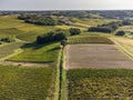 Aerial view, Vineyard Sunrise in summer, Sainte Croix du Mont, Bordeaux Vineyard, Gironde, Aquitaine Royalty Free Stock Photo