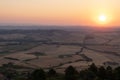 Aerial view of the vineyards and hills in Tuscany, Italy on a sunset Royalty Free Stock Photo