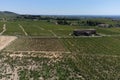 Aerial view on vineyards and villages near Mont Brouilly, wine appellation CÃÂ´te de Brouilly beaujolais wine making area along