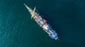 Aerial view Vintage retro classic old sailboat sailing on dark b Royalty Free Stock Photo