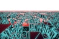 Aerial view of virtual city in meta Universe, 3D rendering concept of metaverse matrix future city environment