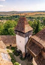 Aerial view of Viscri fortified church, Transylvania, Romania