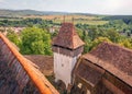 Aerial view of Viscri fortified church, Transylvania, Romania Royalty Free Stock Photo