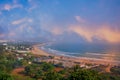 Aerial view of Vishakapattnam beach from a cliff top.