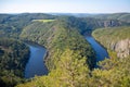 Aerial view of Vltava river horseshoe shape meander from Maj viewpoint, Czech Republic Royalty Free Stock Photo