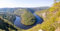 Aerial view of Vltava river horseshoe shape meander from Maj viewpoint, Czech Republic Royalty Free Stock Photo