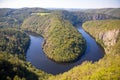 Aerial view of Vltava river horseshoe shape meander from Maj viewpoint, Czech Republic Royalty Free Stock Photo