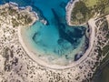 Aerial view of Voidokilia Beach, a popular beach in Messinia in the Mediterranean area Royalty Free Stock Photo