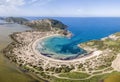 Aerial view of Voidokilia Beach, a popular beach in Messinia in the Mediterranean area