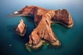 aerial view of a volcanic archipelago formation