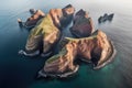 aerial view of a volcanic archipelago formation