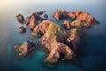 aerial view of a volcanic archipelago formation