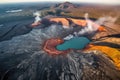 aerial view of the volcanos caldera and lava lake