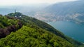 Aerial view of the Voltiano Lighthouse of Brunate. Como lake Lombardy, Italy