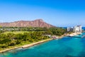 Aerial view of Waikiki Beach and Diamond Head Crater Royalty Free Stock Photo