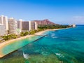 Aerial view of Waikiki Beach and Diamond Head Crater Royalty Free Stock Photo