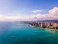 Aerial view of Waikiki Beach and Diamond Head Crater Royalty Free Stock Photo