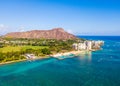 Aerial view of Waikiki Beach and Diamond Head Crater Royalty Free Stock Photo