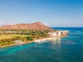 Aerial view of Waikiki Beach and Diamond Head Crater Royalty Free Stock Photo