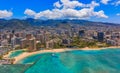 Aerial view of Waikiki Beach in Honolulu Hawaii Royalty Free Stock Photo