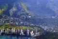 Aerial view of Waikiki Beach, hotels, Ala Wai Canal, Kapahulu to Royalty Free Stock Photo