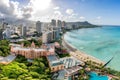 Aerial view of Waikiki Beach, Oahu, Hawaii in the morning Royalty Free Stock Photo