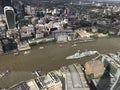 An aerial view of the Walkie Talkie Building, HMS Belfast and the River Thames Royalty Free Stock Photo