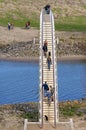 Aerial view of walking people on bridge in Nijmegen