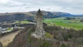 Aerial view of the Wallace Monument Stirling Scotland stands looking over the city Royalty Free Stock Photo