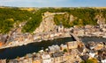 Aerial view of Dinant on Meuse river with Collegiate Church and fortified castle, Belgium Royalty Free Stock Photo