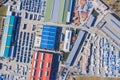 Aerial view of warehouse storages or industrial factory or logistics center from above. Aerial view of industrial buildings and Royalty Free Stock Photo