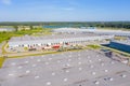 Aerial view of warehouse storages or industrial factory or logistics center from above. Aerial view of industrial buildings and Royalty Free Stock Photo