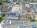 Aerial view of warehouse storages or industrial factory or logistics center from above. Aerial view of industrial buildings and Royalty Free Stock Photo