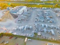 Aerial view of warehouse storages or industrial factory or logistics center from above. Aerial view of industrial buildings and Royalty Free Stock Photo