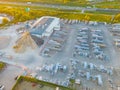 Aerial view of warehouse storages or industrial factory or logistics center from above. Aerial view of industrial buildings and Royalty Free Stock Photo