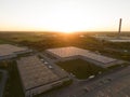 Aerial view of warehouse storages or industrial factory or logistics center from above. Aerial view of industrial buildings and Royalty Free Stock Photo