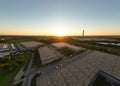 Aerial view of warehouse storages or industrial factory or logistics center from above. Aerial view of industrial buildings and Royalty Free Stock Photo