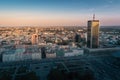 Aerial view of Warsaw city at sunset - Warsaw, Poland Royalty Free Stock Photo