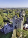 Aerial view of Warwick Castle - Caesar`s Tower in Warwick, Warwickshire, UK