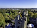 Aerial view of Warwick Castle - Caesar`s Tower in Warwick, Warwickshire, UK