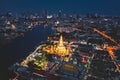 Aerial view of Wat Arun temple in Bangkok Thailand during lockdown covid quarantine Royalty Free Stock Photo