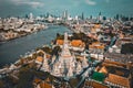 Aerial view of Wat Arun temple in Bangkok Thailand during lockdown covid quarantine Royalty Free Stock Photo