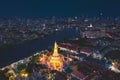 Aerial view of Wat Arun temple in Bangkok Thailand during lockdown covid quarantine Royalty Free Stock Photo