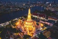 Aerial view of Wat Arun temple in Bangkok Thailand during lockdown covid quarantine Royalty Free Stock Photo